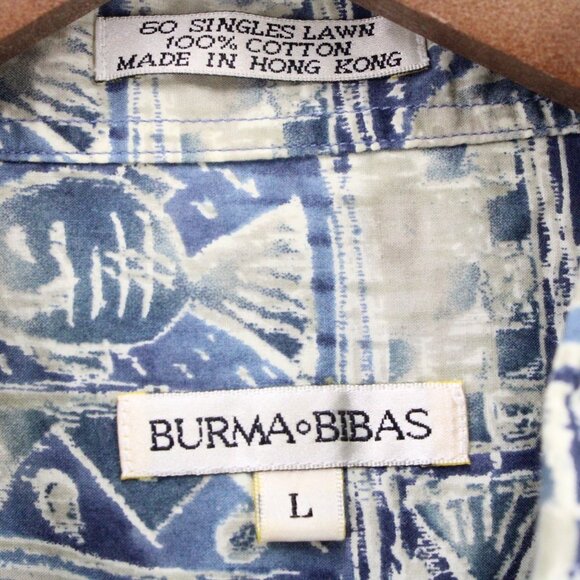 Vintage Burma Bibas Hawaiian Shirt Mens Blue Button Down Fishes Pattern Large L - Picture 6 of 9